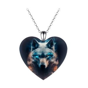 Heart Shaped Wolf Head Pendant Silver Necklace